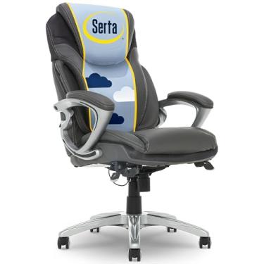 Imagem de Serta Bryce Cadeira executiva de escritório, cadeiras ergonômicas para computador com suporte lombar AIR patenteado, travesseiros confortáveis para o corpo, altura ajustável, base giratória com rodas