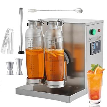 Imagem de Máquina de coqueteleira automática de nível profissional para café/coquetéis - Motor de 340 RPM, mistura de 10 a 20 segundos, altura ajustável, inclui dois copos de aço de 750 ml, pinças de gelo,