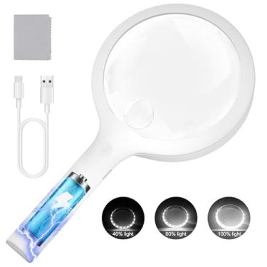 Imagem de NUEYiO Lupa De Carga 30X 40X Com Luz, Lupa Grande De Mão De 4,33 Polegadas Com 20 Leds De Luz Do Dia, Lupa Iluminada Com Escurecimento De Terceira Marcha Para Idosos, Leitura, Inspeção, Moedas, Joia