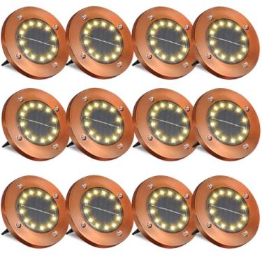 Imagem de JKIMK Luzes solares de solo ao ar livre à prova d'água plana jardim luzes de disco solar piso 12 unidades para jardim pátio caminho paisagem garagem quintal caminho decoração