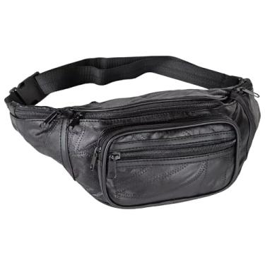 Imagem de Home-X Bolsa de cintura de pele de cordeiro de couro legítimo, pochete, Preto, Small