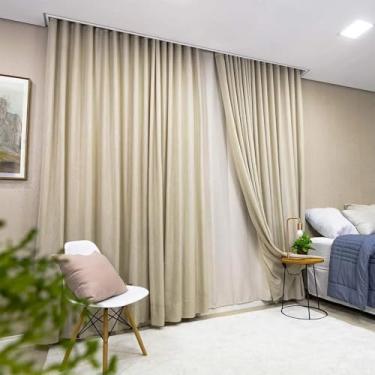 Imagem de Cortina Gaze De Linho Com Blackout 4,00x2,60 Trilho Duplo (Bege)