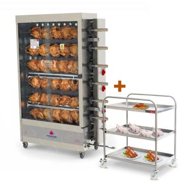 Imagem de Assador De Frango Gás 6 Espetos Tubular Pr-634 Progás + Carrinho Inox Imeca Bivolt