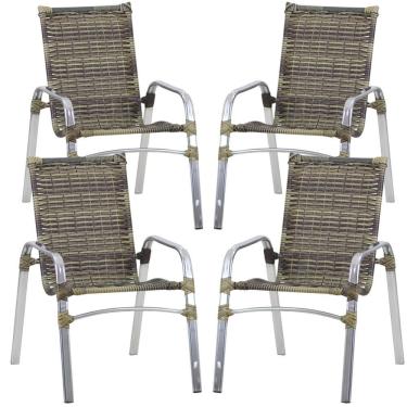 Imagem de Kit 4 Cadeiras Emily Em Alumínio E Fibra Sintética Trama Original Capuccino