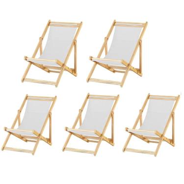 Imagem de Kit 5 Cadeira Madeira Espreguiçadeira Dobrável Sb-branco