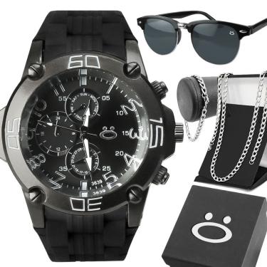 Imagem de Relogio Aço Preto + Caixa + Oculos Sol Ajustavel Black Piano Qualidade Premium Original...