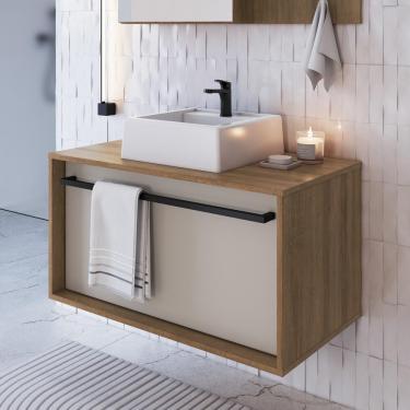 Imagem de Gabinete De Banheiro Com Cuba 01 Gaveta 80cm Mel Arenas Proddy Mel Arenas