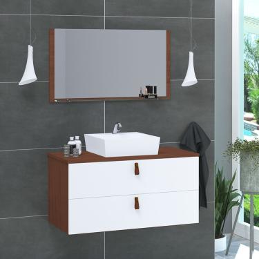 Imagem de Gabinete De Banheiro Suspenso 2 Gavetas Berlim 60cm Natura E Branco - Branco