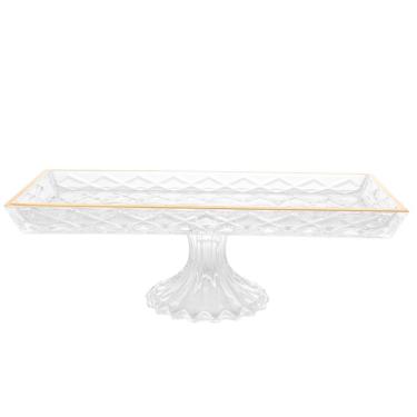 Imagem de Travessa De Vidro Com Pé E Fio De Ouro Diamond 34,5x18,5x11,5cm - Lyor