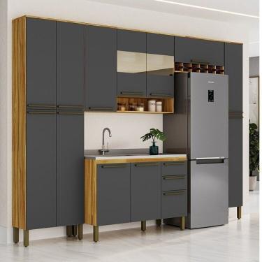 Imagem de Cozinha Completa Modulada 300cm 5 Peças Sem Tampo 100% Mdf Itália Espresso Móveis Amêndoa-chumbo