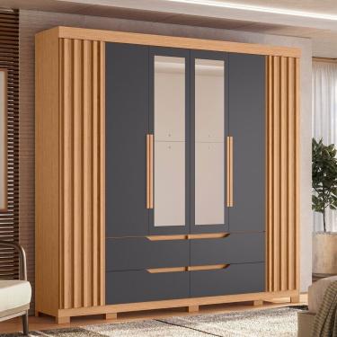Imagem de Guarda-roupa 6 Portas E 4 Gavetas Com Espelhos Doble Casal Freijó-titanium