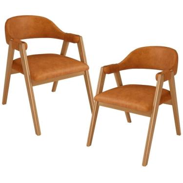 Imagem de Kit 02 Cadeiras De Jantar E Estar Living Estofada Nadja L02 Couríssimo Canela - Lyam Decor