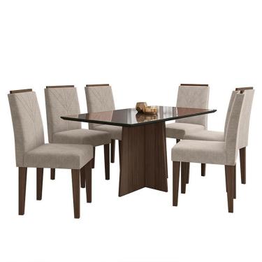 Imagem de Mesa De Jantar Ana 160x90 Com 6 Cadeiras Amanda Imbuia-preto-bege - Pr Móveis Imbuia-preto-bege
