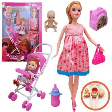 Imagem de Brinquedo Boneca Gravida Com Bebê Na Barriga Roupinhas e Acessórios Pr