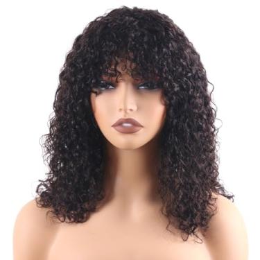 Imagem de ManeMajesty Peruca Curta Cacheada Com Franja Para Mulheres Negras, Perucas Crespas, Cabelo Humano, Sem Cola, Uso, Renda Frontal, Feita À Máquina, Densidade 180%, Virgem, Brasileira, Bob Natural, 14"