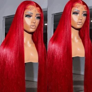 Imagem de Missyvan Peruca Lace Front Longa, Lisa, Ruiva, Sintética, Sem Cola, Resistente Ao Calor, Fibra Natural, Macia, Para Mulheres, 32"