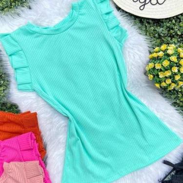 Imagem de Blusa feminina com elastano manga babado malha canelada - Filó Modas, 