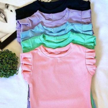 Imagem de Blusa feminina com elastano malha canelada manga babado - Filó Modas, 