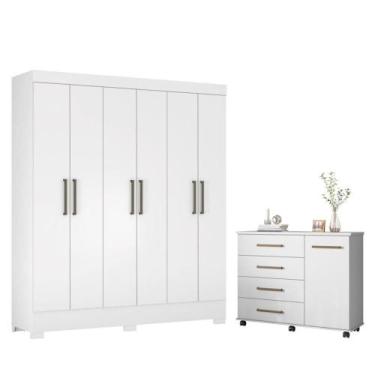 Imagem de Conjunto Quarto Guarda Roupa e Comoda Virgina Branco - CASA H
