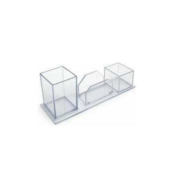 Imagem de Porta Canetas Triplo Home Office Organizador Mesa Escritorio Cristal -