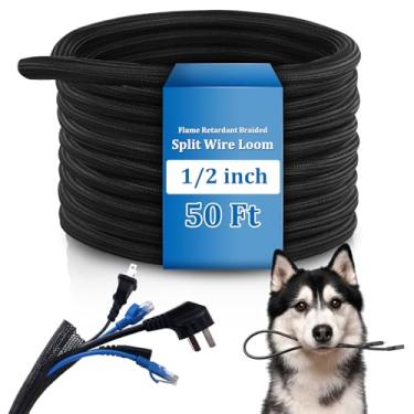 Imagem de Pangda Tubo de tear de fio dividido de 15,2 m com manga trançada retardadora de chamas, conduíte de cabo dividido de alta temperatura, conduíte de fio automotivo para estanho elétrico industrial