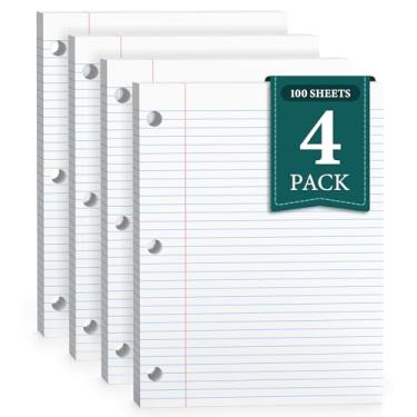 Imagem de Papel de folha solta pautado universitário, papel perfurado com 3 furos, 20 x 27 cm, papel para caderno, papel reforçado para 3 fichários, papel pautado universitário, 100 folhas/pacote de papel de