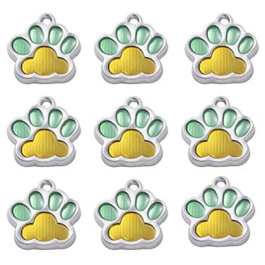 Imagem de Crafans 10 peças de liga de animal gato cachorro pingente de pata de cachorro 17,7 x 16,6 mm dois tons esmaltado pegada de filhote de cachorro pingentes de impressões de patas para fazer joias (ouro)