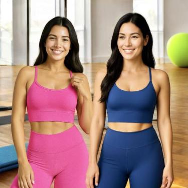Imagem de KIT 2 Tops ALÇA FINA Bojo Fitness Slim Suplex Sutiã Esportivo Corrida 