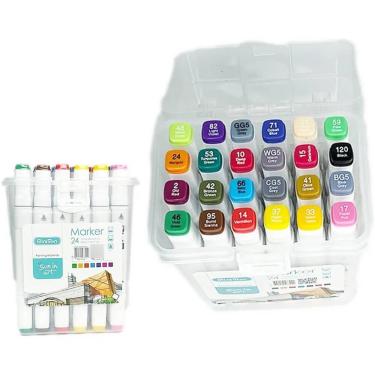 Imagem de Kit 24 Cores de Canetinhas Ponta Dupla Para Desenhar Pintar