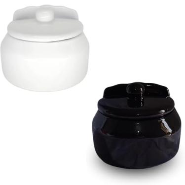 Imagem de Saleiro de Cozinha de Cerâmica Com Tampa, para Mesa ou Parede Kit Com 2 Saleiros (Preto e Branco)