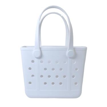 Imagem de Uwooq Bolsa pequena de praia, mini bolsa de borracha portátil para mulheres, 28 x 21,6 cm x 11,4 cm, à prova d'água, linda bolsa de praia para esportes, Pequeno-branco, Linda bolsa de praia
