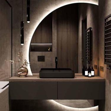 Imagem de Espelho De Parede De Maquiagem Led Meio Círculo 51x35 Espelho De Banheiro Iluminado Sem Neblina Grande Meia Lua Com Luzes Entrada Retroiluminada à Prova De Esti, Right Semicircle, 90 * 60cm