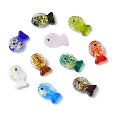 Imagem de UR URLIFEHALL 20 peças, 10 cores, contas de vidro com lampwork de peixe, feitas à mão, fofas, animais marinhos, soltas, espaçadoras para pulseira DIY, colar, fabricação de joias