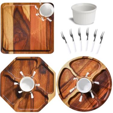 Imagem de Kit 3 Gamelas Petisqueiras Com Ramekins Garfinhos Tábuas de Servir Gourmet Casa Cozinha Reunião Eventos Festas Madeira Nobre Não Trinca