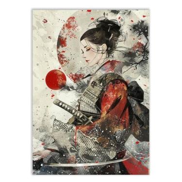 Imagem de Placa Decorativa Gueixa Espada Ilustração Tradicional Anime