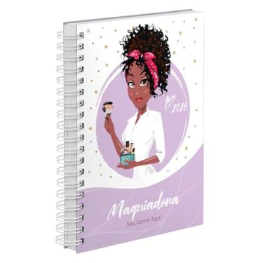Imagem de Agenda Comercial 2026 Personalizada Capa Dura Maquiadora Cachos Cores (Lilás)