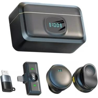 Imagem de Microfone Bluetooth 5.0 Magnético com Estojo Carregador, Clip Portátil para Smartphone, Compatível com Android e iOS, Digital LED, Ideal para Vlogs e Lives