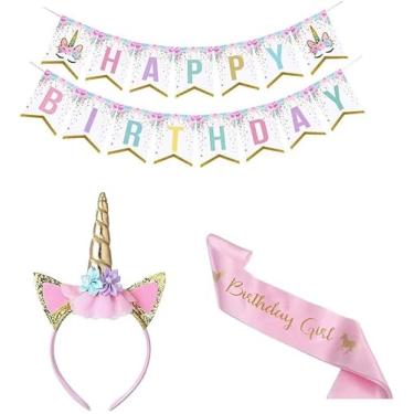 Imagem de Nenluny Faixa De Unicórnio Para Feliz Aniversário, Cabeça Rosa, Conjunto Menina, Suprimentos Decoração Festa