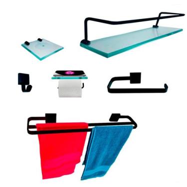 Imagem de Kit Para Banheiro Luxo Premium Preto Vidro - Landi Vendas, Incolor