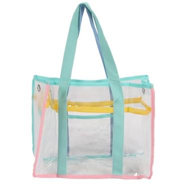 Imagem de Bolsa de ombro de praia transparente de viagens à prova d'água grande e clara para mulheres PVC Fabric portátil elegante carrega todos os itens essenciais 37x16.5x27cm (Verde azul)