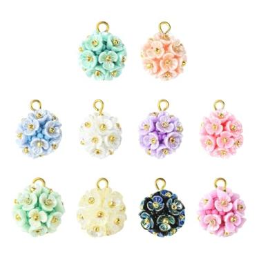 Imagem de UR URLIFEHALL 10 berloques de flores de vidro em forma de hortênsia em forma floral para fazer joias, faça você mesmo, brinco de festa em casa decorativo