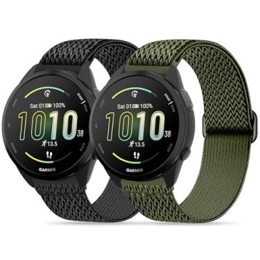 Imagem de Farluya Pacote com 2 pulseiras de relógio de nylon elástico compatíveis com Garmin Forerunner 165/55/245/Vivoactive 5/6/3, pulseiras esportivas de substituição macias respiráveis ajustáveis de 20 mm