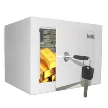 Imagem de Yuanshikj SAFESafe Box com trava de chave, caixa de segurança de aço, 0,60 m cúbicos, 23 cm L x 17 cm P x 17 cm A, pequeno cofre oculto para armazenamento de joias de dinheiro e escritório em casa