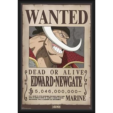 Imagem de BUY ART FOR LESS Pôster de arte emoldurado oficialmente licenciado One Piece - Wanted Whitebeard - 61 x 91 cm - Moldura de madeira projetada resistente com vidro plexi - Pronto para pendurar