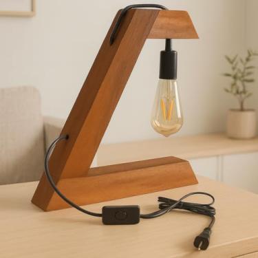 Imagem de Luminária de Mesa Rústica Artesanal Zeta Wood Madeira Peroba. (Grupoul)