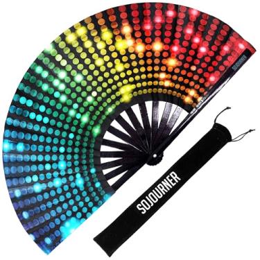 Imagem de SoJourner Bags Bright Lights Rave Fan – Grande ventilador dobrável para homens e mulheres – Acessórios de rave para EDM, dança de linha, cosplay, shows e mais
