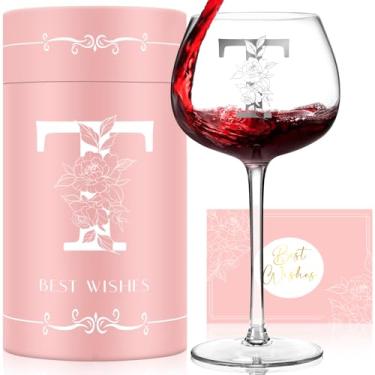 Imagem de Presentes personalizados para mulheres, monograma A-Z taça de vinho presentes personalizados, presentes exclusivos de aniversário e Natal para mulheres, presentes iniciais de taças de vinho para ela