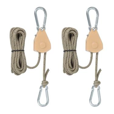 Imagem de PATIKIL 2 peças cabides de corda ajustáveis, 1/20.3 cm x 2.4 m Ratchet Grow Light Hangers Refletivo Reforçado Interno Catraca Engrenagem Ratchets para pendurar caiaque, amarelo