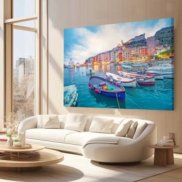 Imagem de Quadros Decorativos para Quarto Sala 130x90 Paisagem Barco Italia Mar Grande Escritório Hall