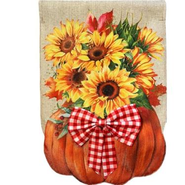 Imagem de Briarwood Lane Bandeira de casa de outono 102 x 71 cm para exterior preenchida com girassol serapilheira de abóbora para outono bandeira de casa